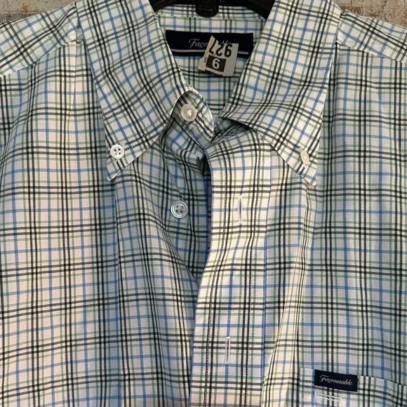 Faconnable Plaid Button-Down Shirt in Green and White - Picture 2 of 3